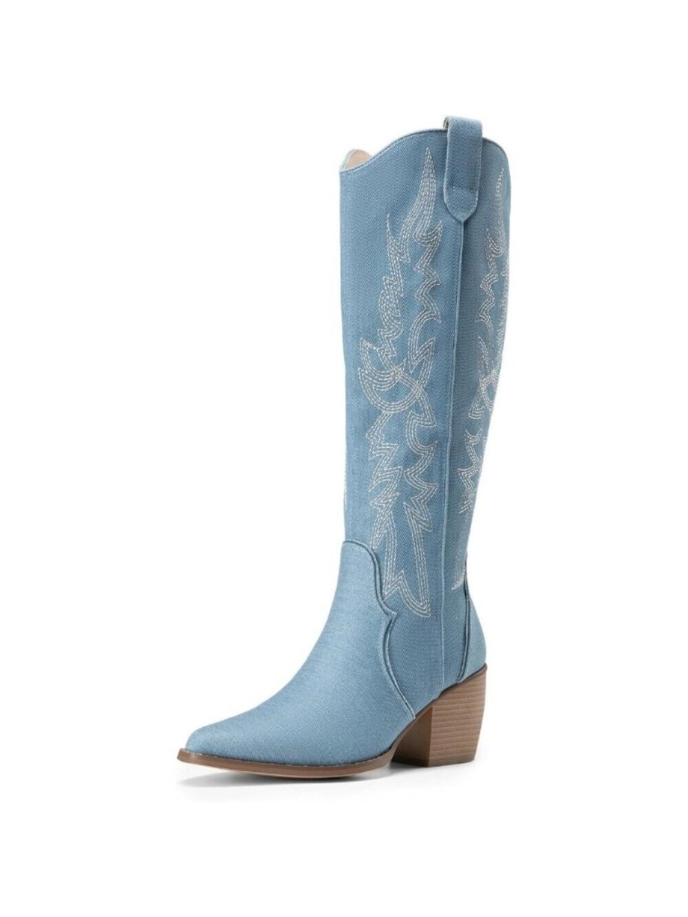 DREAM PAIRS Womens Denim Blue Cowboy Boots Wide Calf Knee High Ladies
